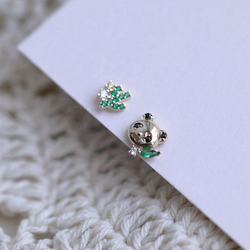 Exquisite and Cute Panda/fresh Cactus Asymmetric Earrings Student Earrings Trend