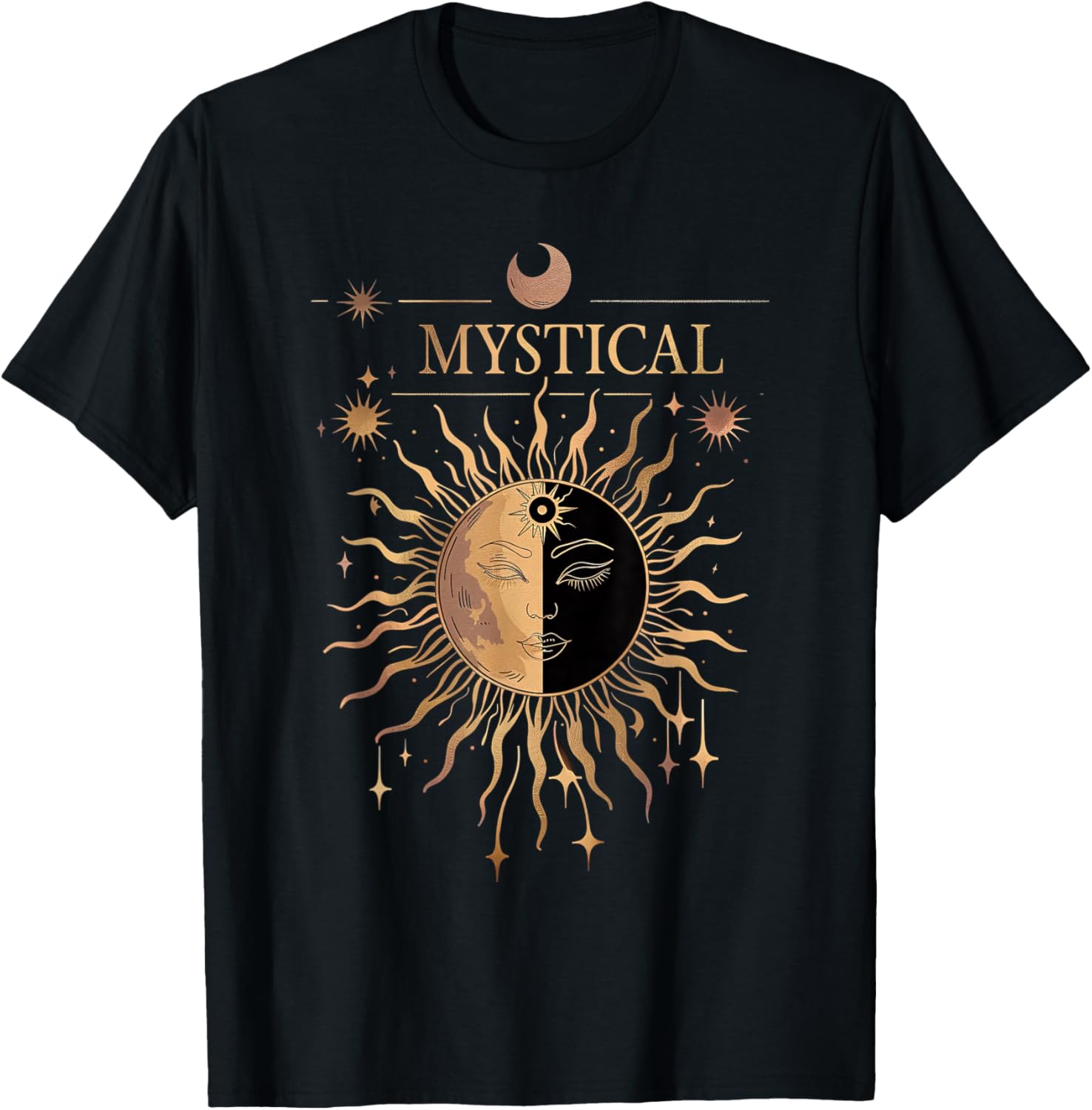 

Mystical Sun Moon Face Graphic Tee Casual Cotton Breathable Short Sleeve T-Shirt Unisex 4XL