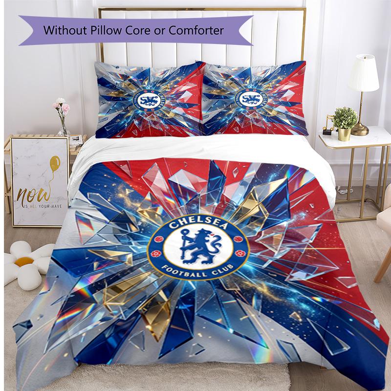 Set Lenzuola 3 Pezzi Stampato Chelsea FC Morbido Delicato sulla Pelle Lavabile Copripiumino e Federe Set Tutte le Stagioni Camera da Letto