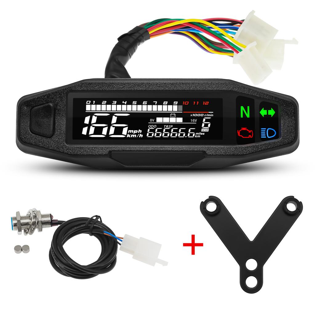 Universal Motorcycle Meter Speedometer LED Digital Dashboard 12000RPM Gauge Tachometer Panel Motor Odometer Display Y Bracket