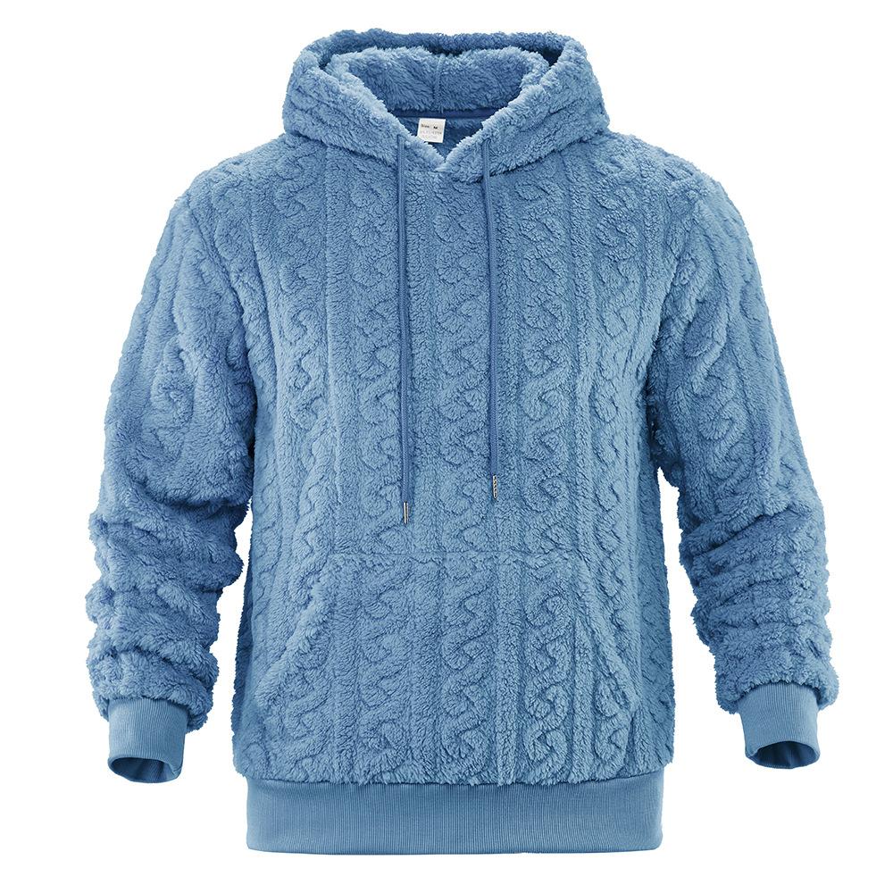 Men's Fuzzy Sherpa Hoodie Pullover Sweatshirts With Pocket Comfortable Loose Cozy Long Sleeve Winter Hooded Outwear Textured Tops for Men