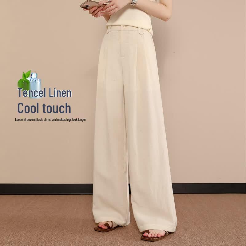 Women s Tencel Linen High-Waist Wide-Leg Pants S