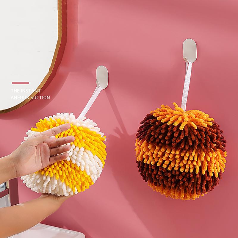 

Полотенца для рук из шенилла, протирайте полотенце для рук, мяч с петлями для подвешивания, быстросохнущий, мягкий, впитывающий, из микрофибры, гандбол для кухни, ванной комнаты жёлтый