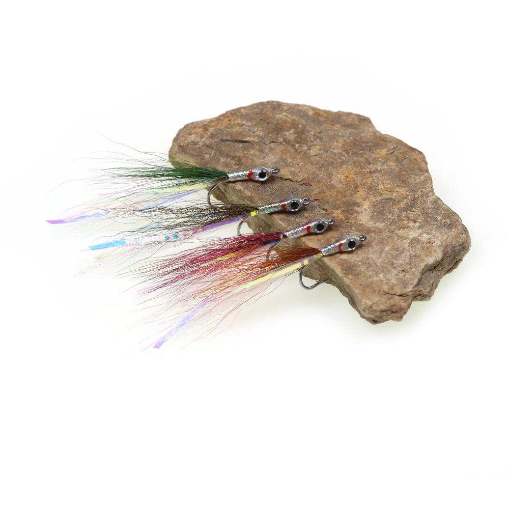 4pcs Surf Candy Sand Eel Streamer Flies,Realistic 3D Eyes Freshwater Saltwater Fly Fishing Lures for Sea Trout Pike Bass Anglers