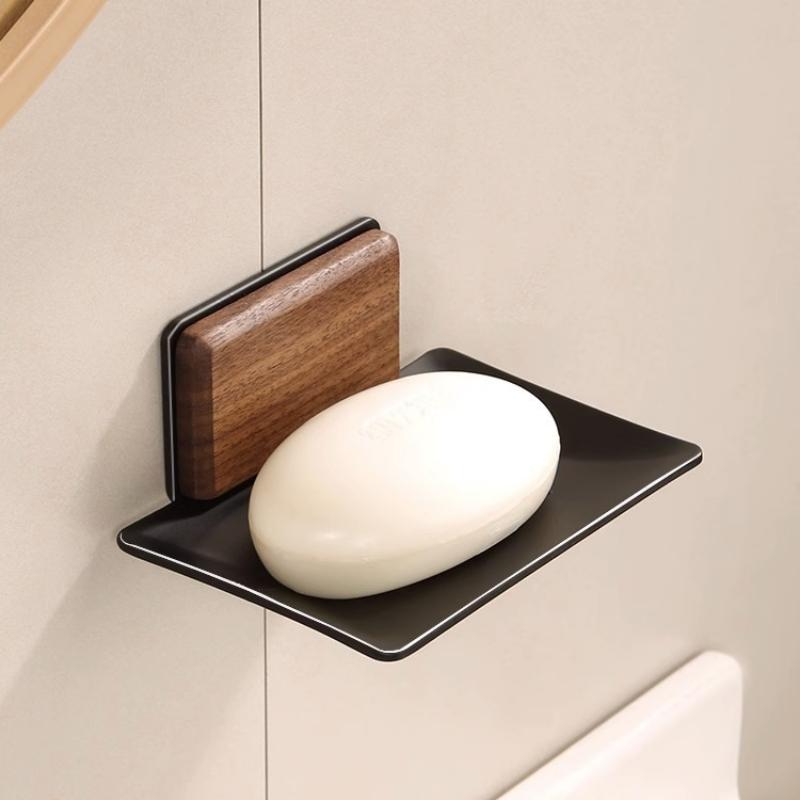 Bathroom Non Perforated Soap Box Toilet Wall Mounted Soap Dish Holder Walnut and Beech Wood Light Luxury Soap Holder