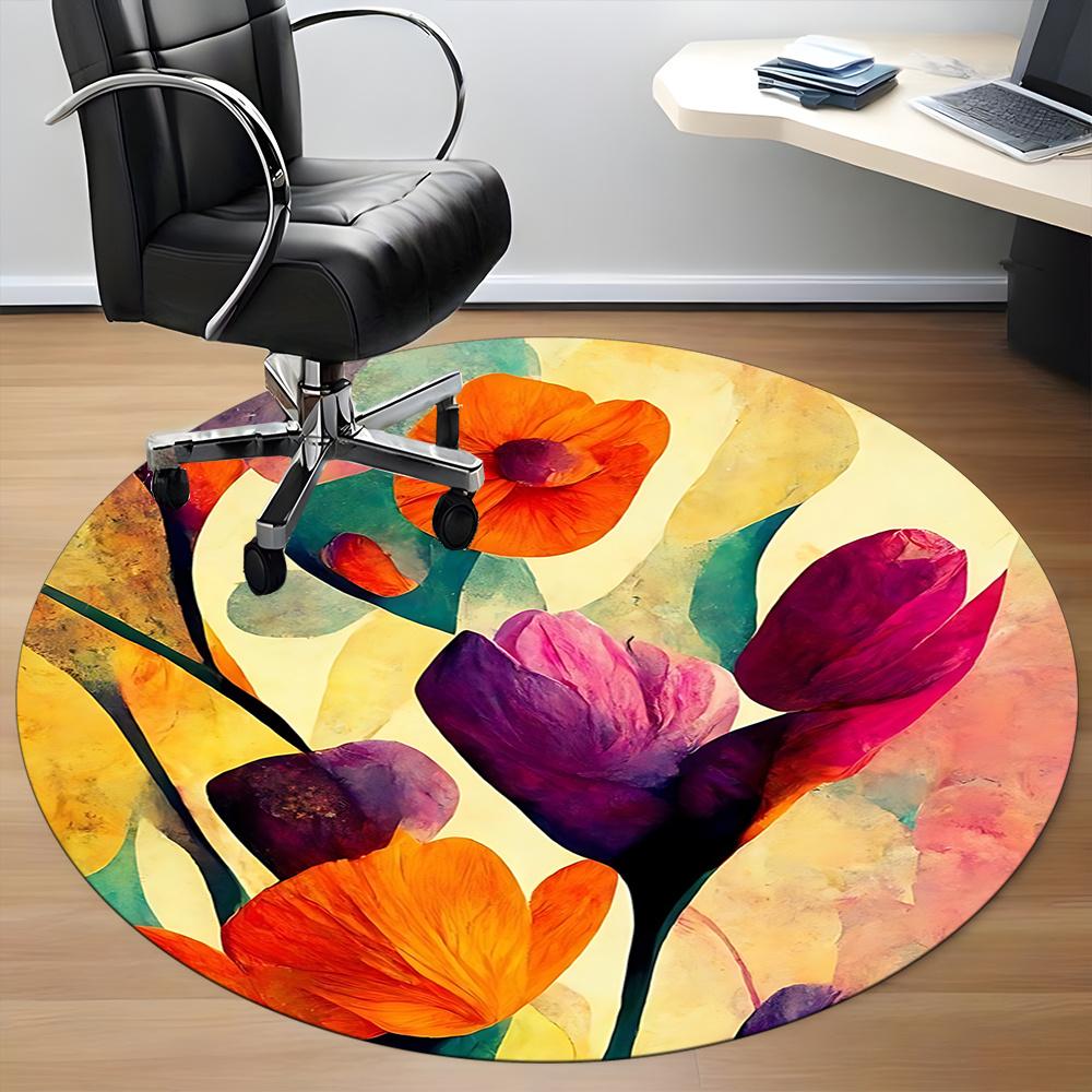 1pc Floral Abstract Office Round Area Rug, Indoor Mat Suitable ForOffice, Under Office Chairs Bedroom Living Room Home Decor, Room Decot050