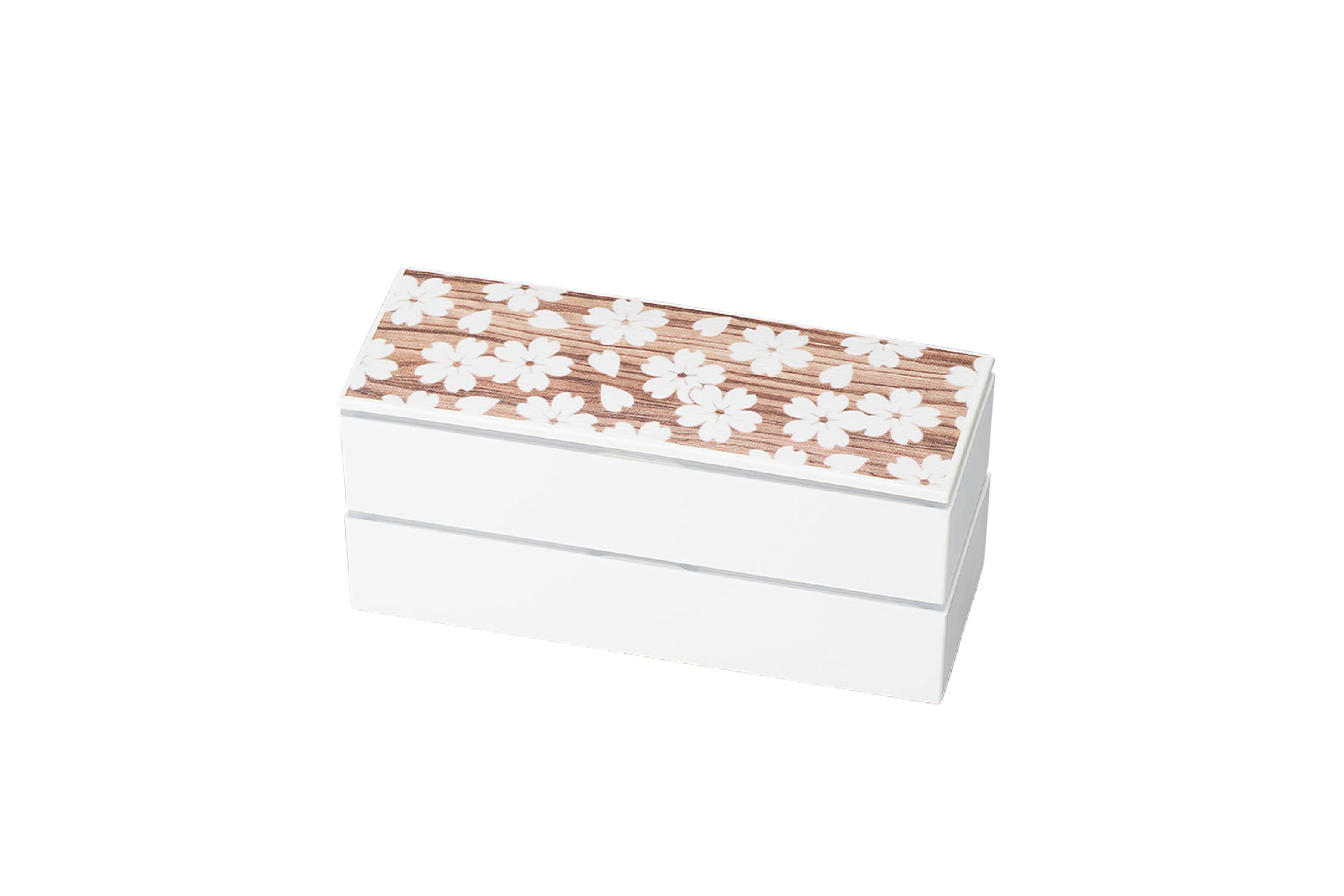 

Tatsumiya Sakura Wood Grain White Slim Square Bento 30220 Two-Tiered Box, белый