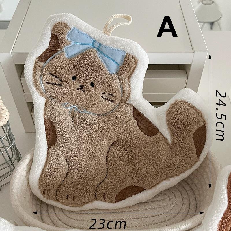 Cute Cat Hanging Hand Dry Towels, Microfiber Coral Velvet Hand Towels Hanging Loop, Absorbent Super Soft Cute Hand Towels
