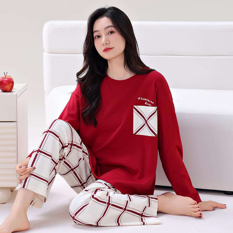 100% Cotton Women's Red Pajamas - Spring/Fall Wedding Year of the Rat Long Sleeve Plus Size Set