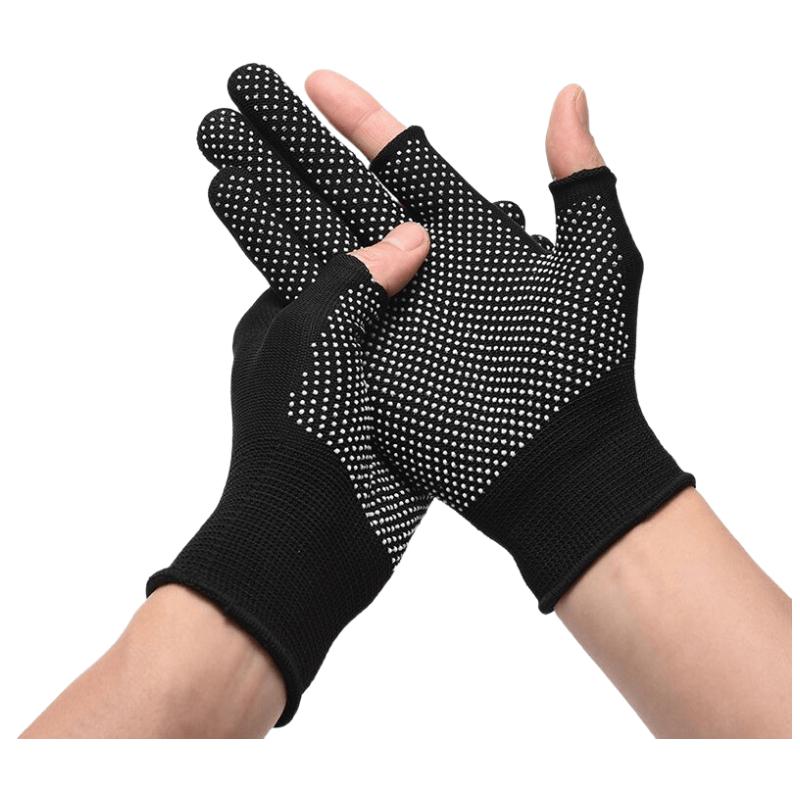 Nylon PVC Dotted Half-Finger Work Gloves, 10 Pairs