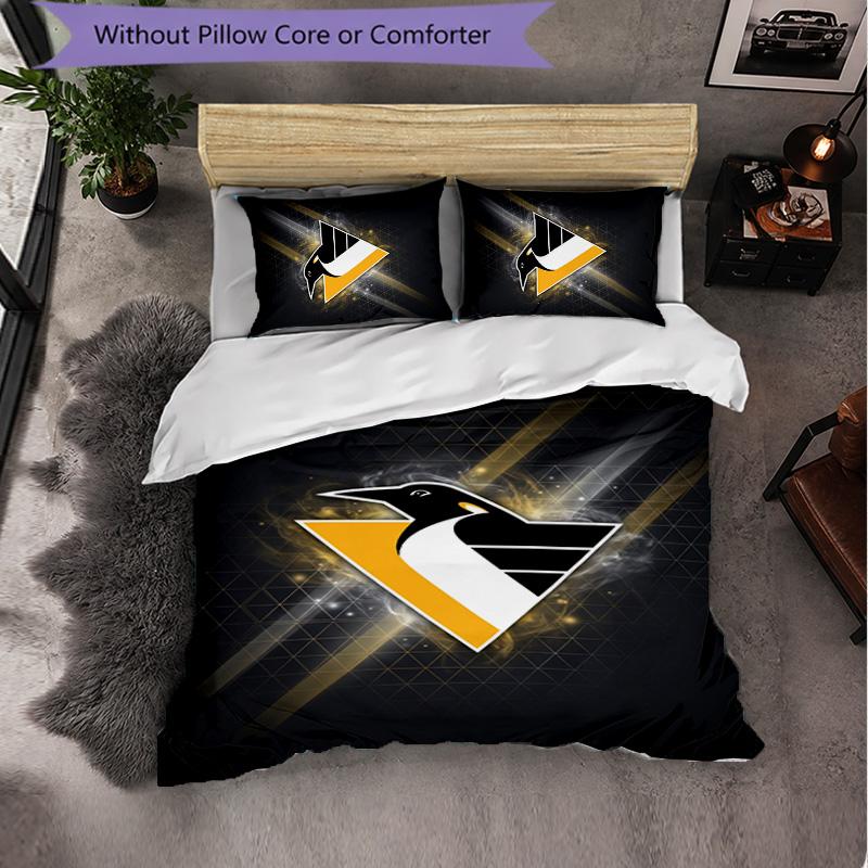 Pittsburgh Penguins Pattern Microfiber 3Pcs Bedding Set Decor Duvet Cover Set For Bedroom Home Use
