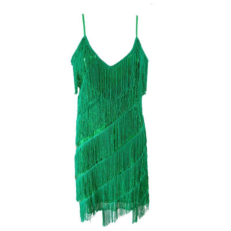 Gatsby 1920s Tassel V-Neck Spaghetti Strap Evening Gown: Retro Latin Dance & Cocktail Party Dress
