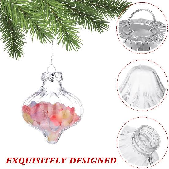 8 шт. Рождественский прозрачный пластиковый заполняемый шар-украшение - Луковица, ударопрочный, для поделок своими руками, Рождественские шары-украшения, Съемный верхний шар для подвешивания