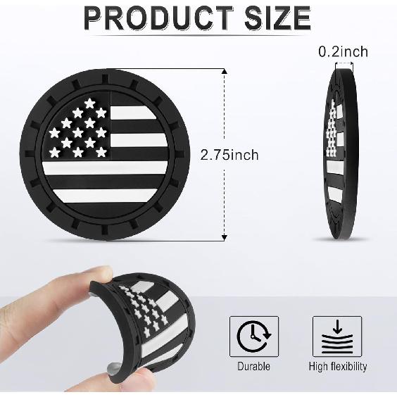 JUSTTOP Car Cup Holder Coaster,American Flag Non-Slip Ert Car Cup Coaster,Car Accessories Interior For Women And Man,4 Pack Black