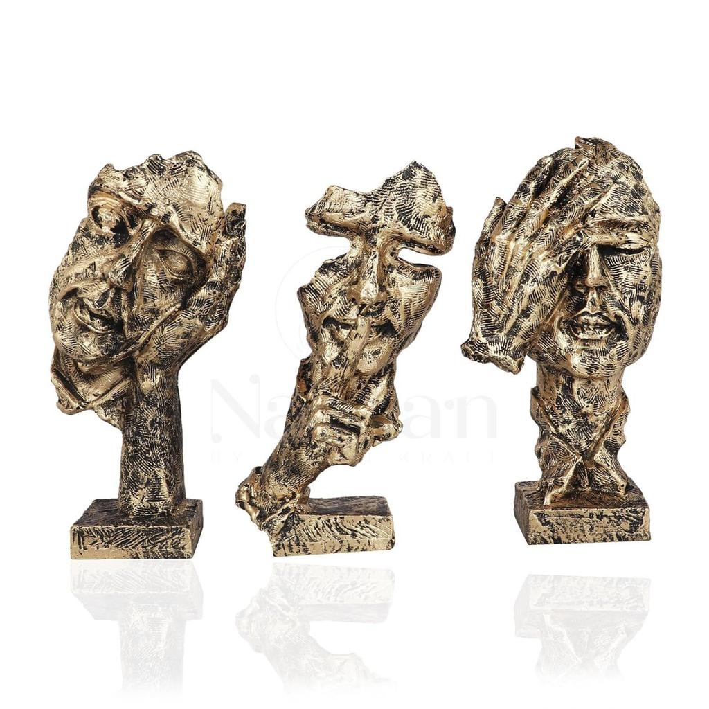 Set of 3 Men Expression Statue Showpiece Figurine Lucky Decorative Items