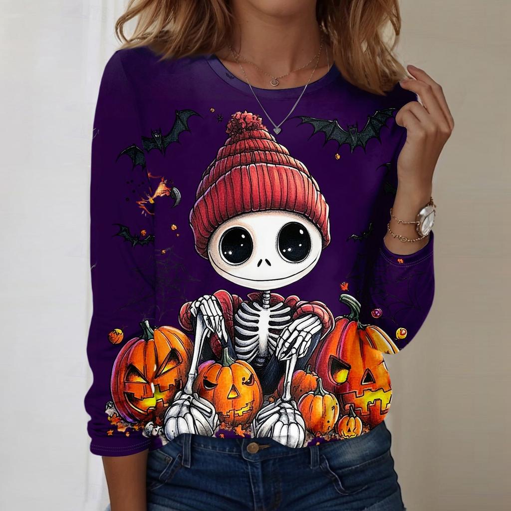 Women's Halloween Printed Round-neck Loose Long-sleeved Top
