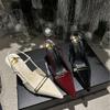 2025 spring and autumn new fashion versatile patent leather thin heel bag head sandals retro style word with pointed head after empty