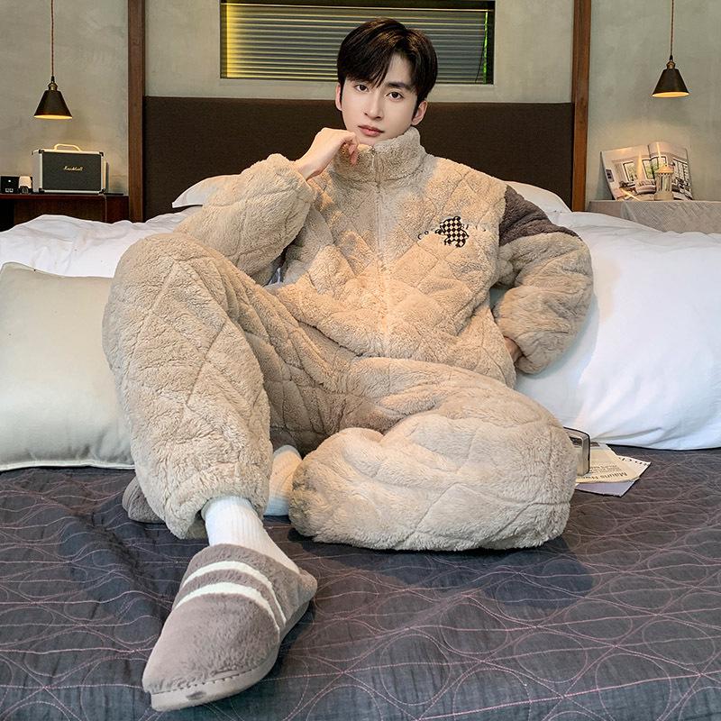 Winter Herren Steppfleece Pyjama Set - Dick, Warm, Jugendliche Homewear und Outdoor-Stil