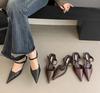 Retro Street Style Design Dünne Hohe Absätze Spitze Zehen Frauen Pumps Schnallenriemen Bankett Party Slingbacks Weibliche Mules Schuhe