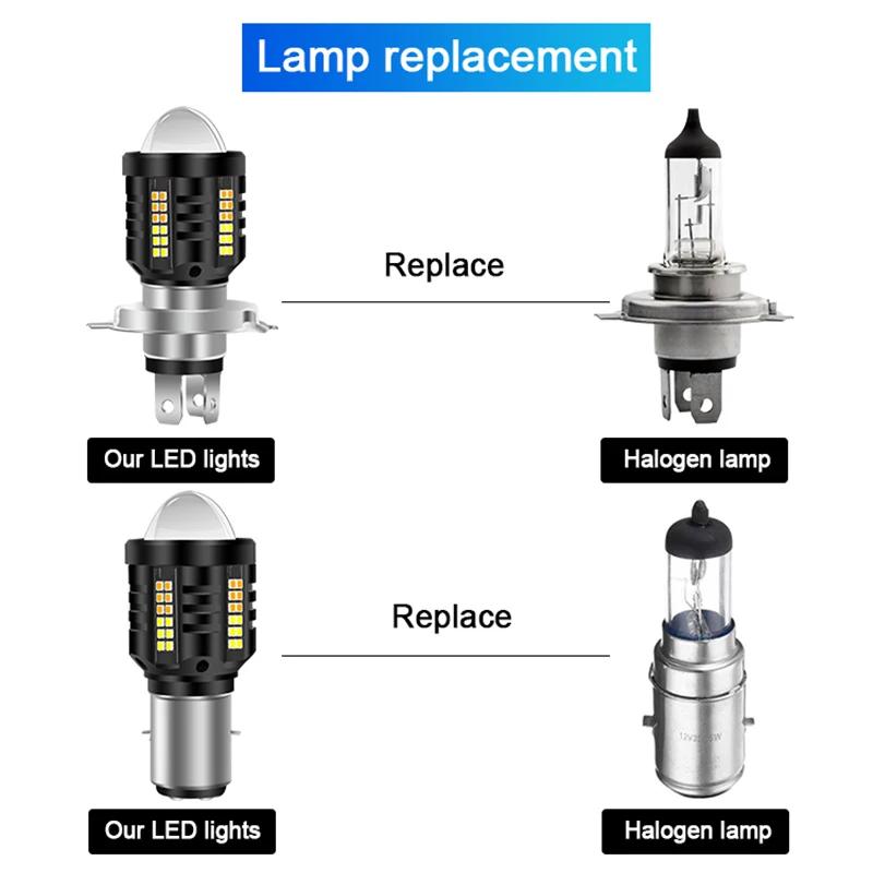 1PC H4 LED Headlight for Motorcycle H6 BA20D Bulbs White Yellow Hi Low Beam Projector Lens Fog Lamp Scooter Motorbike Headlamp