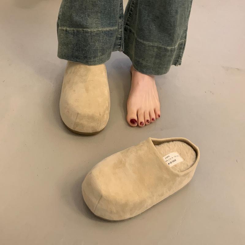 Thick bottom inner height increase women's outer wear autumn and winter new retro bag head half drag velvet