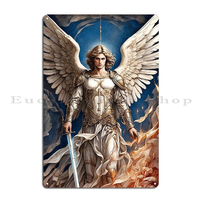 Arte Arcanjo Gabriel Anjo Placas de Metal Festa Personalizada Mural Decoração de Parede Design Pub Placa de Estanho Pôster