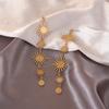 Personalized Gold Sun Flower Long Tassel Clip Earrings Temperament Non Pierced women's Party Daily Jewelry