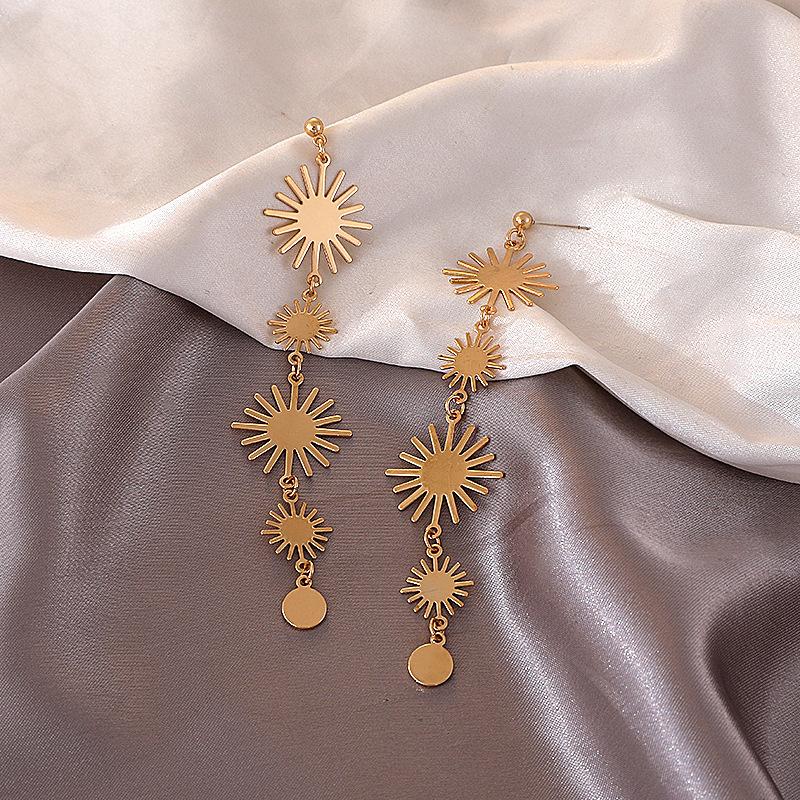 Personalized Gold Sun Flower Long Tassel Clip Earrings Temperament Non Pierced women's Party Daily Jewelry