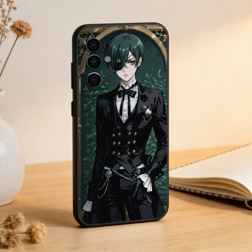 Black Butler Ciel and Sebastian Phone Case Black Silicone Soft For Samsung S25,S24,S21,S22,S23,S30,Ultra,S20,Plus,Fe,Lite