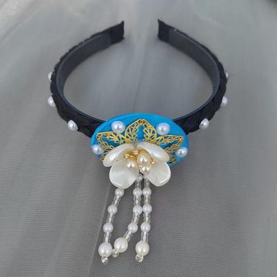 Sweet Flower Korean Headband Pearl Beaded Hanbok Hairband Tassels Ethnic Style Stage Dance Hair Hoop Performance