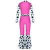 Kids Western Cowboy Costume Long Sleeve High Waist Bodysuit Fringe Cow Print Flared Jumpsuit Halloween Outfit