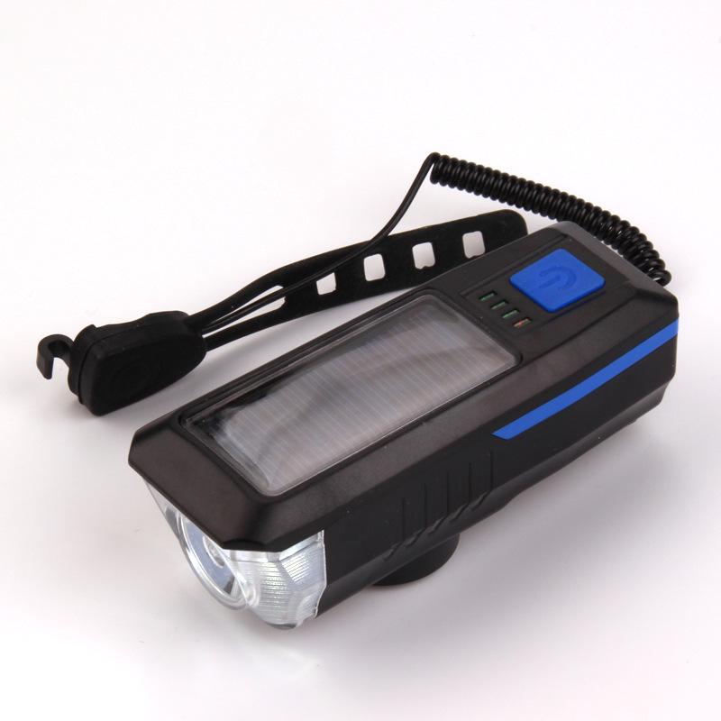 USB Rechargeable Solar Bicycle Headlight with Horn for Night Riding