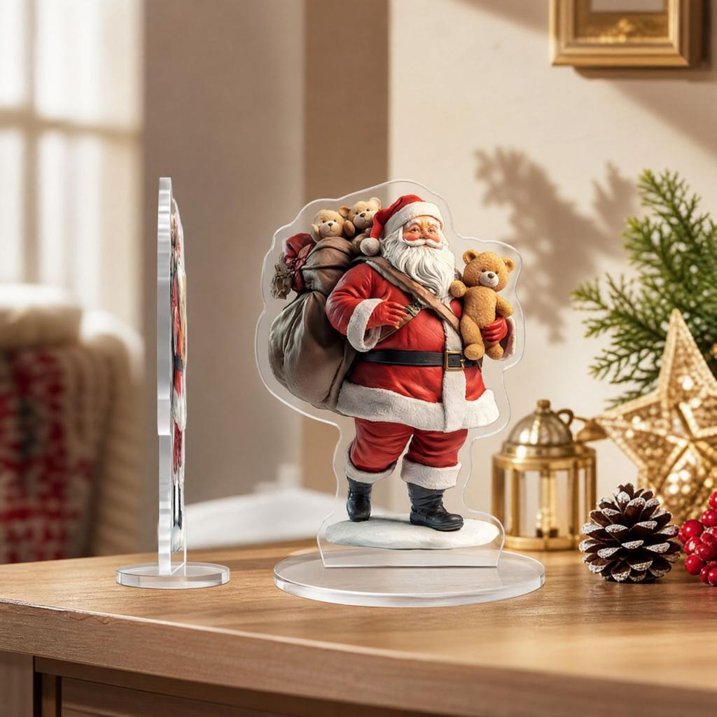 Christmas 2D Acrylic Flat Standee Desktop Decoration Gift Ornament, 18 and Bear with Bag Design