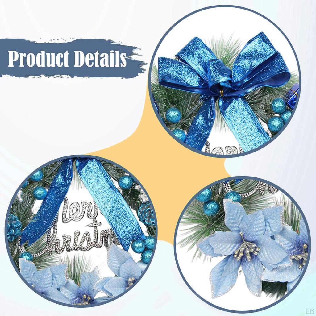 Artificial Christmas Wreath (30 Cm) with Bow for Hanging, Suitable Front Door, Fireplace, Party