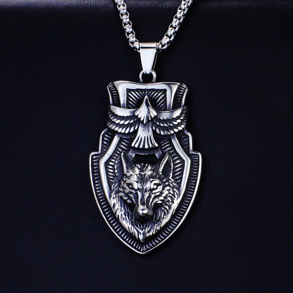 Nordic Mythology Viking Patron Saint Wolf Head Pendant Necklace 60CM