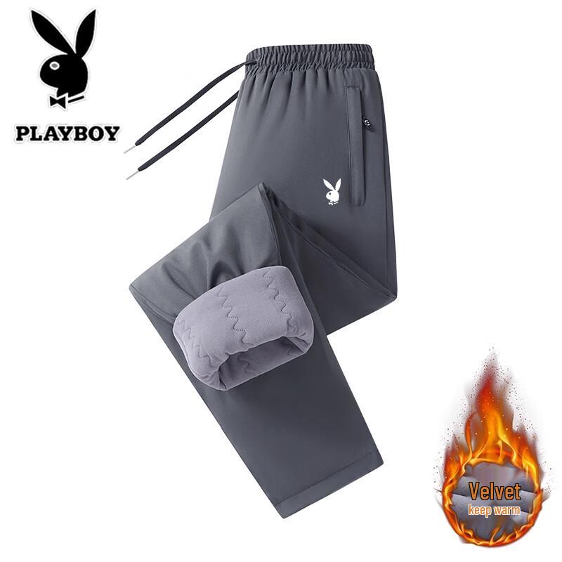 PLAYBOY Men's Warm Fleece-Lined Straight-Leg Casual Pants