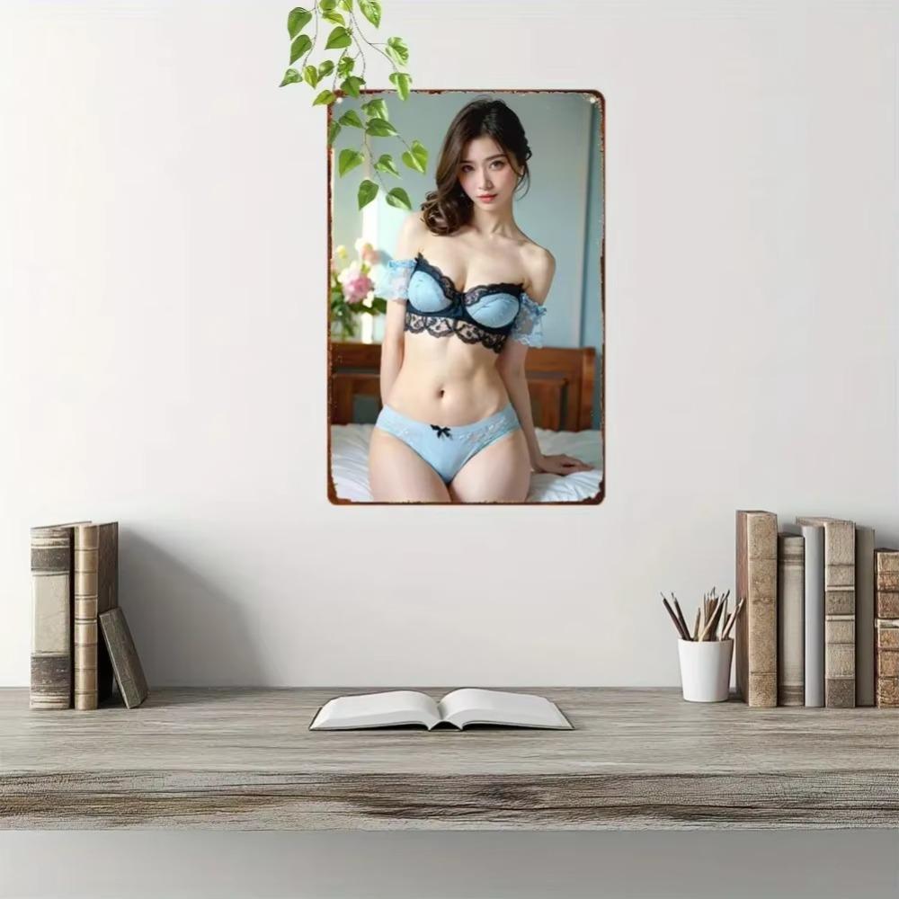 Vintage Blue Retro Lingerie Metal Tin Sign 8x12 Inch Wall Decor Home Bar