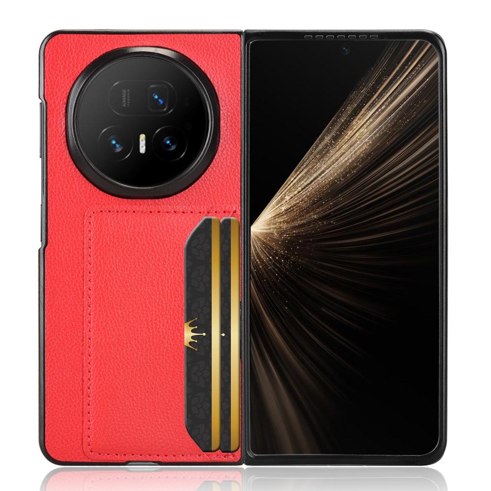 For Honor Magic V5 5G Case Card Holder Litchi Texture Leather + PC Phone Cover