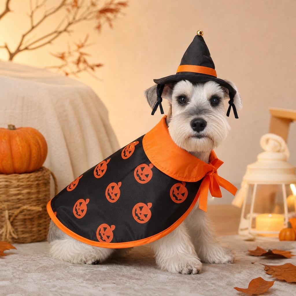 Pet Halloween Cape and Hat Cloak, Small Medium Dog Costume for Festive Celebration