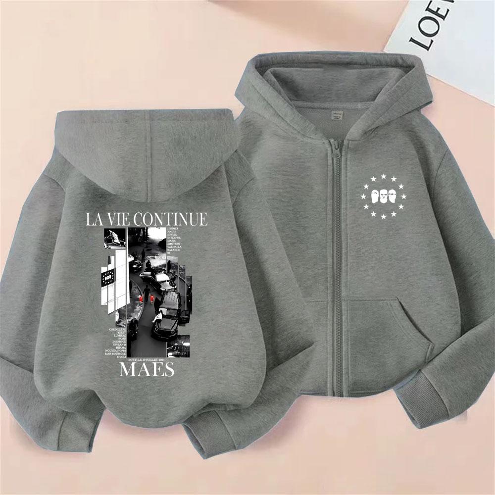 Rapper Maes La Vie Continue Album Graphic Zipper Hoodie Men Women Hip Hop Fashion Pop Music Hoodies Male Vintage Zip Up Jacket