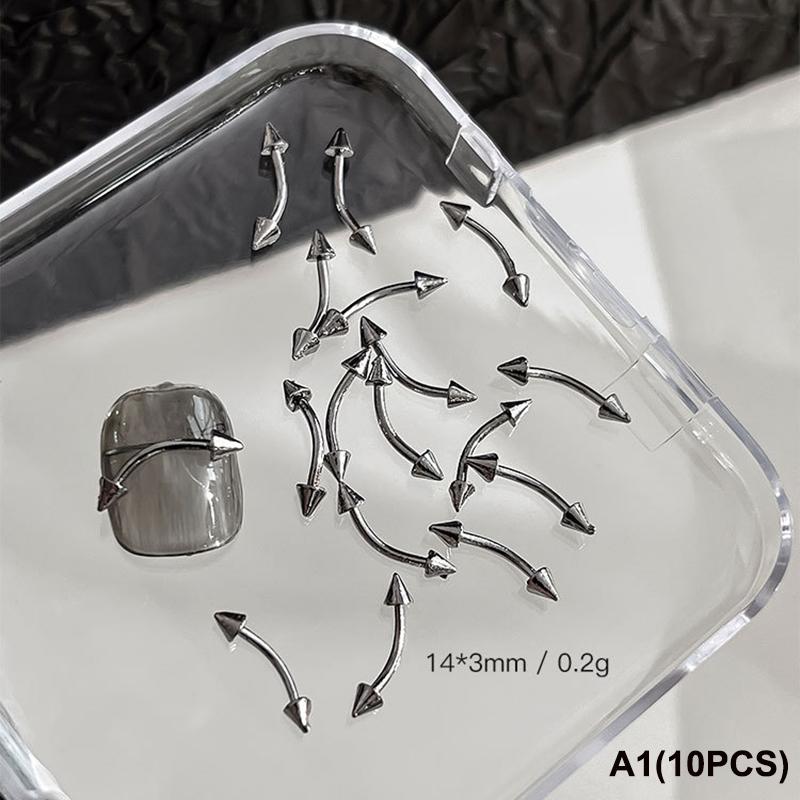 10 PCS Mixed Alloy Retro Circle Nails Art Charms 3D Punk Style Black Silver Nail Parts Nail Decoration Manicure Accessoires