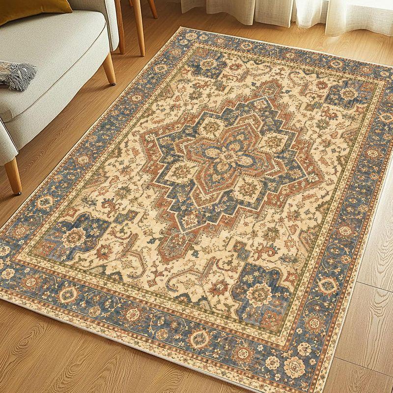 Persian Diamond Flower Area Rug Non Slip Floor Carpet for Living Room Bedroom Study American Retro Home Decor