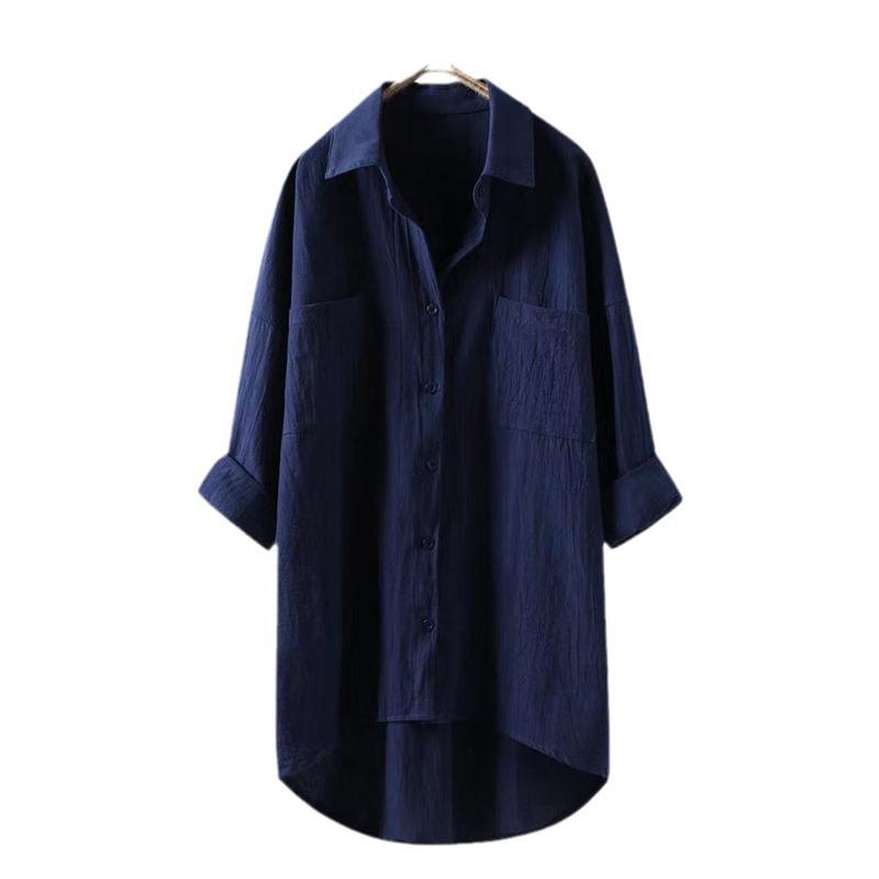 2025 Damen Freizeit Baumwolle Leinen Strickjacke - Einfarbig, Langarm, Doppelpattentaschen Hemd