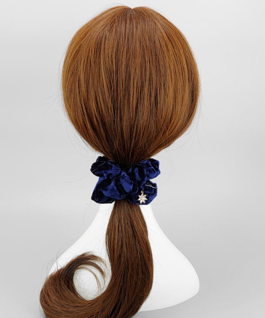 Maia Velvet Crystal Scrunchie - Navy