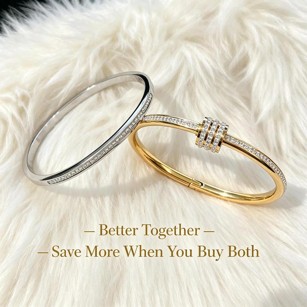 Anti-Tarnish Roman Numeral Crystal Bangle - Available Individually or As a Pair