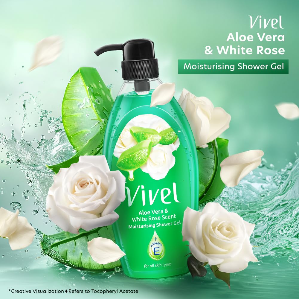 Vivel Aloe Vera White Rose Shower Gel 895 Ml Moisturizing Body Wash Plant Based Cleansers for All Skin Types