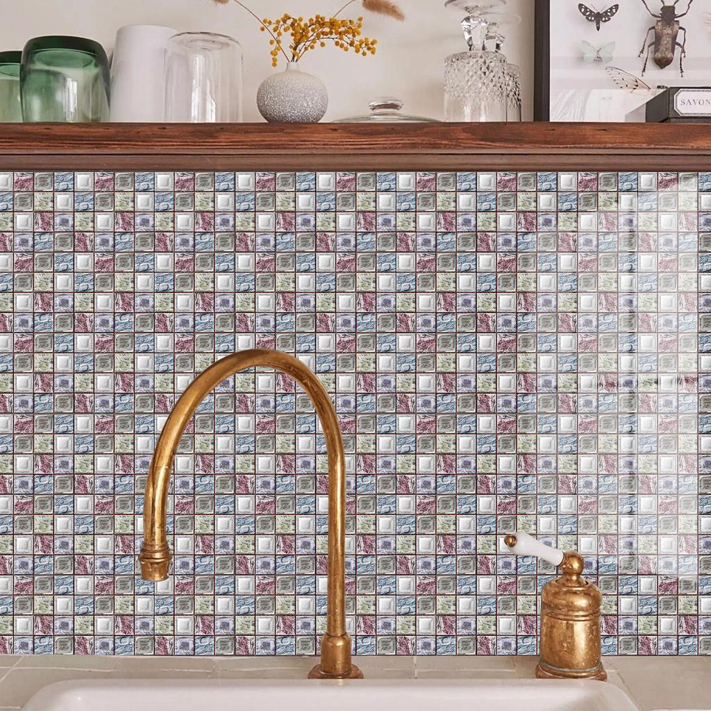 50pcs 3D Waterproof Self-Adhesive Mosaic Tile Wall Stickers, Easy to Install, Suitable for Kitchen Bathroom and Home Decoration