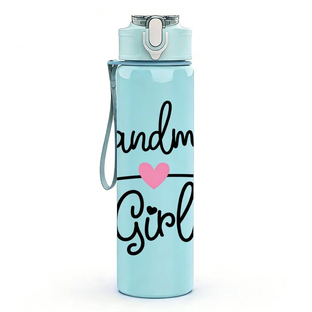 1PC Grandmas Girl Cursive Lettering Art 750ml Color Plastic Sports Water Bottle Leakproof Flip Straw Lid Suitable for Sports Office Home Use
