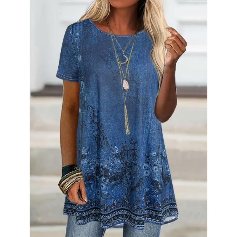 

Women s casual printed loose T-shirt, perfect for spring and summer vacation wear. S