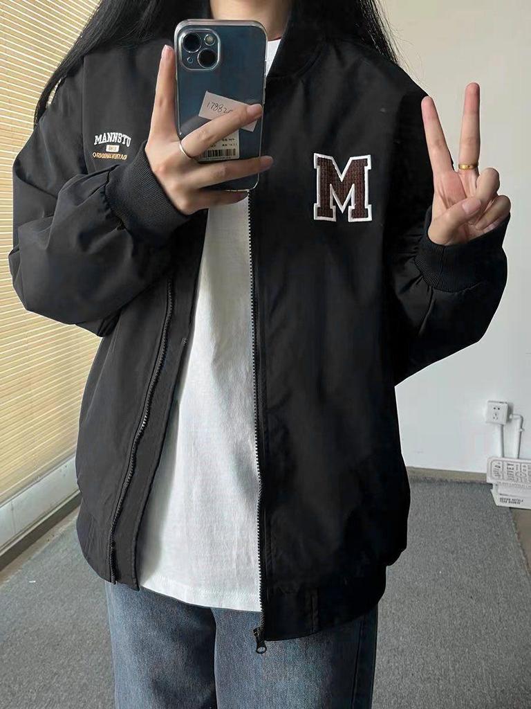 Retro Lockere Partner Baseballjacke: Plus Samt, Vielseitiger College-Stil, für kühlere Jahreszeiten